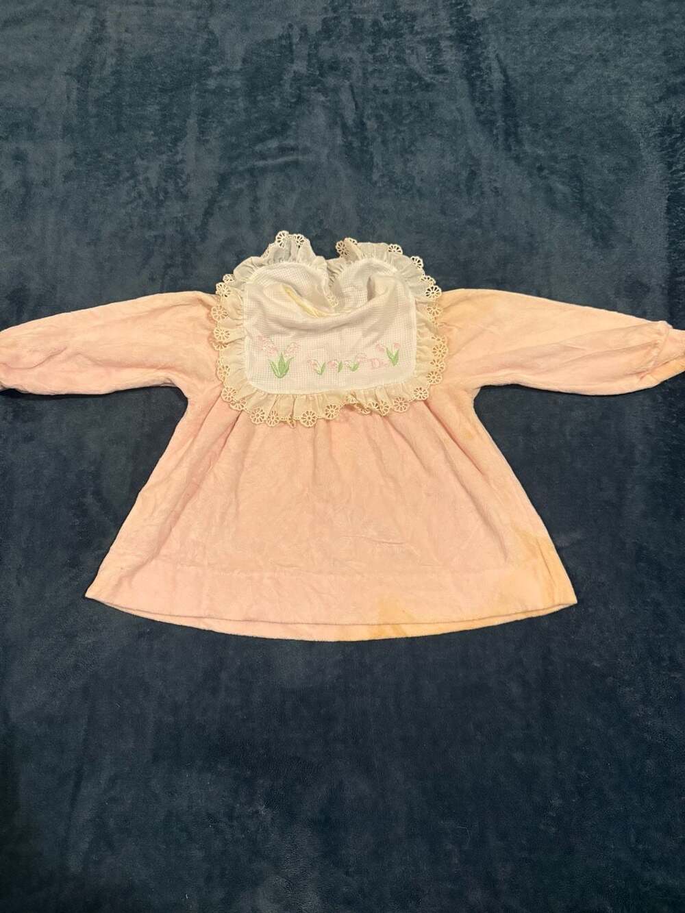 Vintage Baby Dior Pink Velour Dress with Embroidered Lace Collar 24 Months